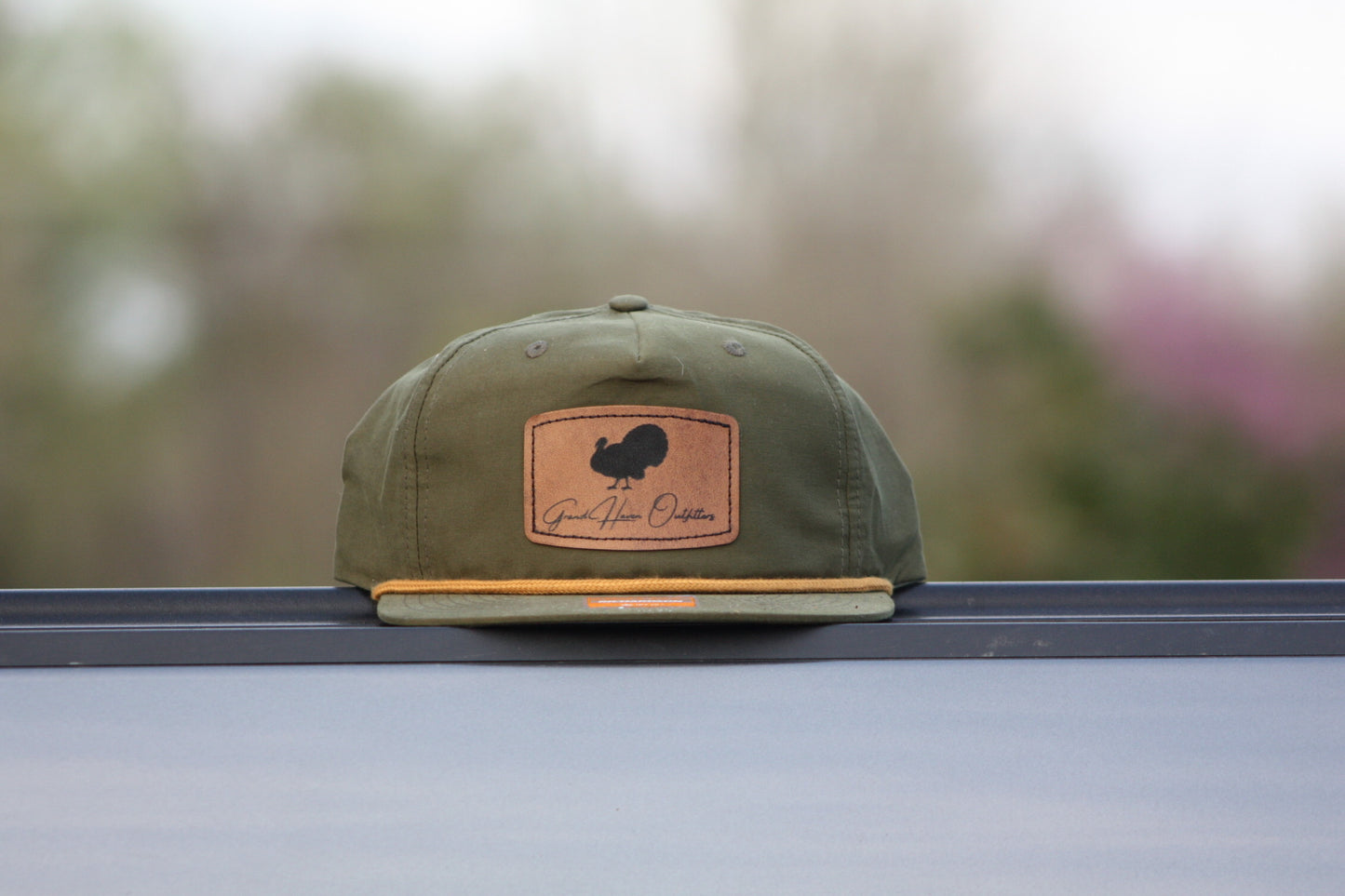 HAT - Green Leather Square Patch