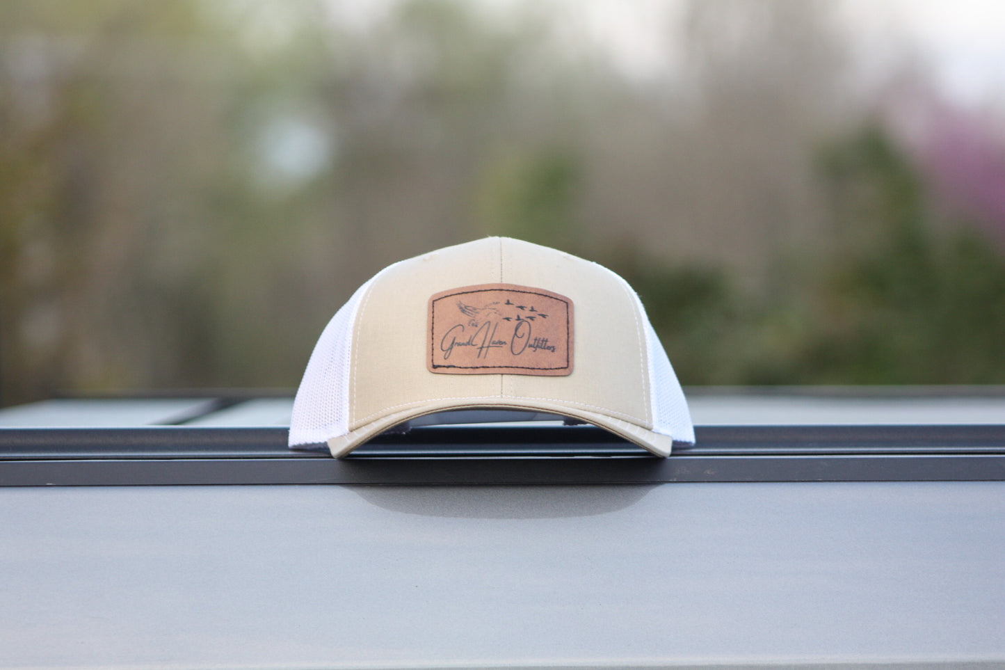 HAT - Khaki/White Square Leather Patch