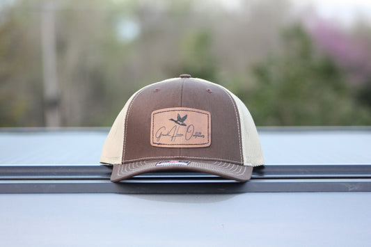 HAT - Brown/Khaki Square Leather Patch